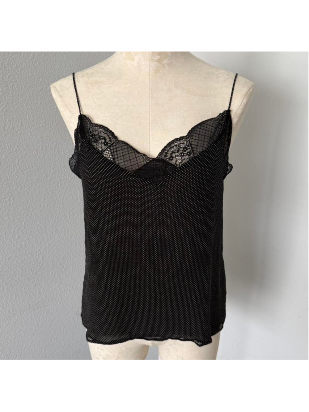 Essentiel Antwerp black polka dot lace cami top - Size 34